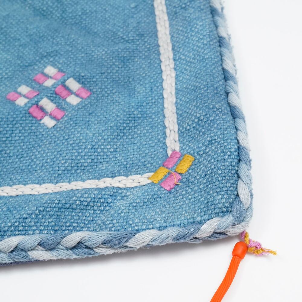 Moroccan Embroidered Pillow Cover 20x20 Blue Cotton Fringe Tassel Cushion Cover - Picture 3 of 7